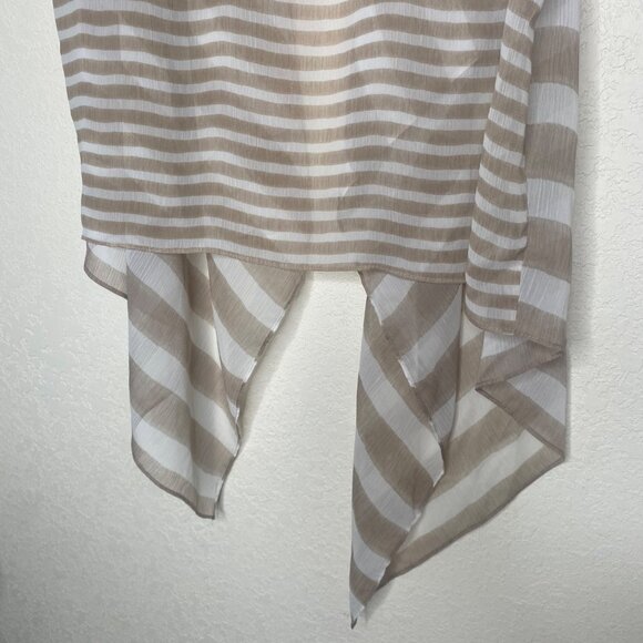 Chicos 3 Draped Open Front Striped Cardigan XL Vest Sheer Tan Striped - Picture 9 of 11